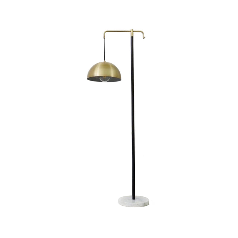 Simple Green/Brass Dome Floor Reading Lamp For Study Room - Metallic Stand Up Light