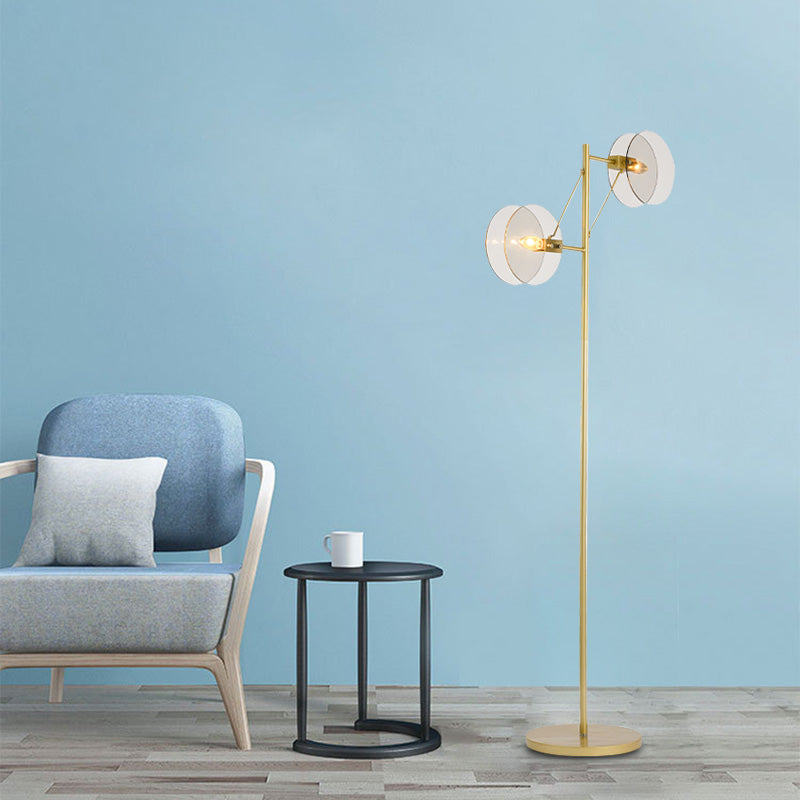 Modern Clear Glass Led Floor Reading Lamp With Gold Stand For Living Room