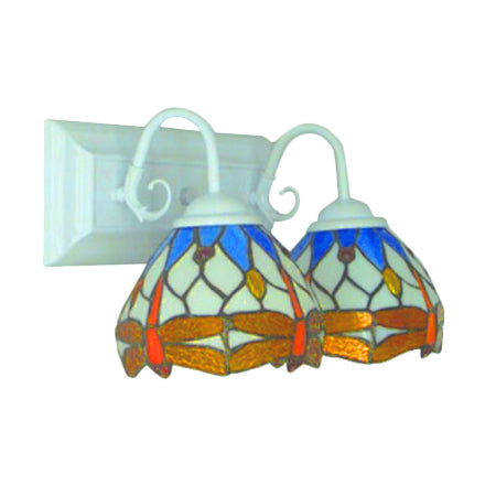 Dragonfly Tiffany Wall Sconce - Stained Glass 2-Bulb Light For Dining Room