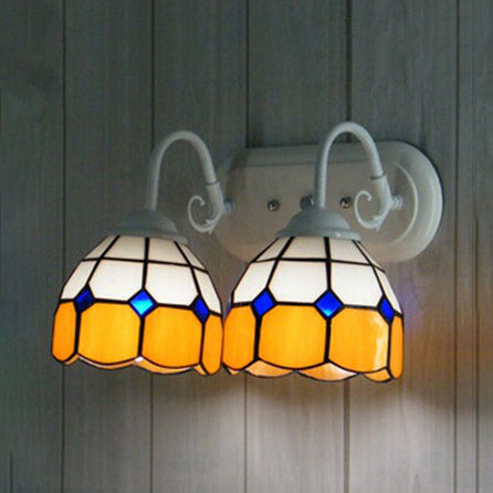 Yellow Tiffany Stained Glass Wall Light - 2 Heads Ideal For Library Or Office