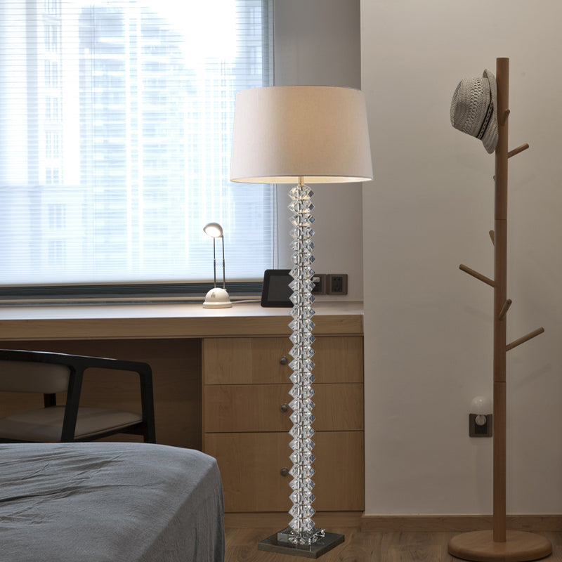 Sleek Crystal Single Head Floor Lamp In Beige For Living Room