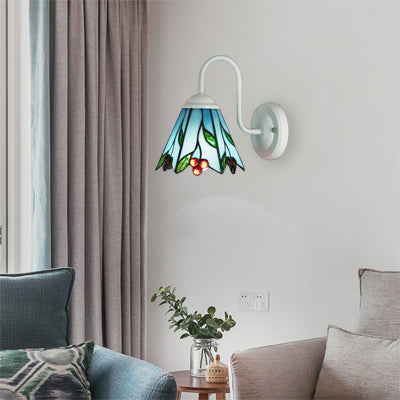 Blue Glass Lily Tiffany Wall Light Fixture: White Sconce Lighting For Living Room