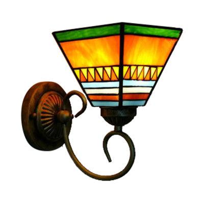 Rustic Craftsman Tiffany Wall Light: Stained Glass 1 Head Lamp In Orange For Hotels