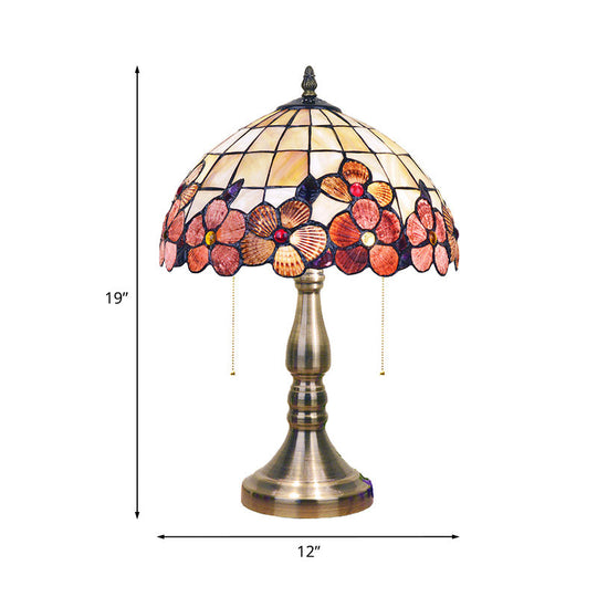 2-Light Tiffany Table Lamp With Flower-Border Grid Shell Shade
