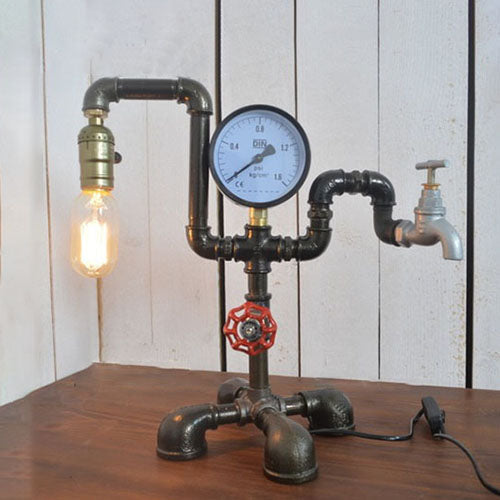 Steampunk Table Lamp: Rustic Style Metal Standing Light For Living Room Black