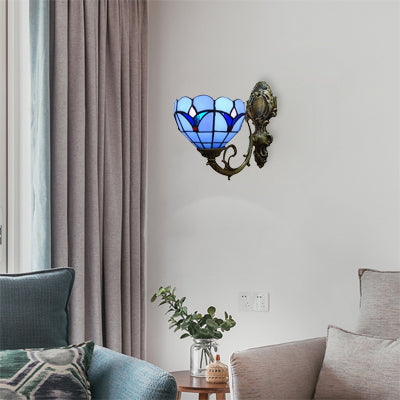 Stained Glass Tiffany Wall Sconce: Blue Foyer Bowl Shade Light