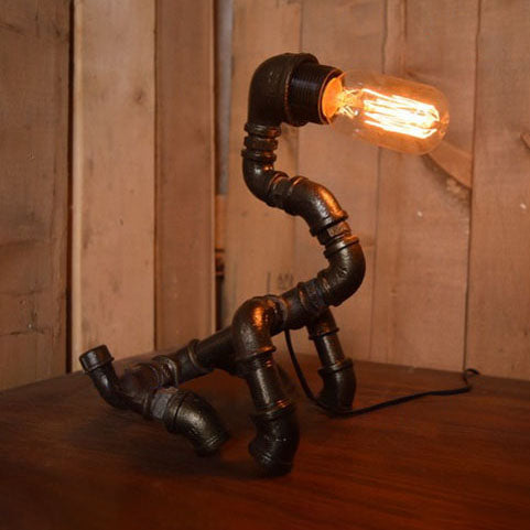 Industrial Dog Shape Metal Table Lamp With Plumbing Pipe - Black Finish For Restaurants