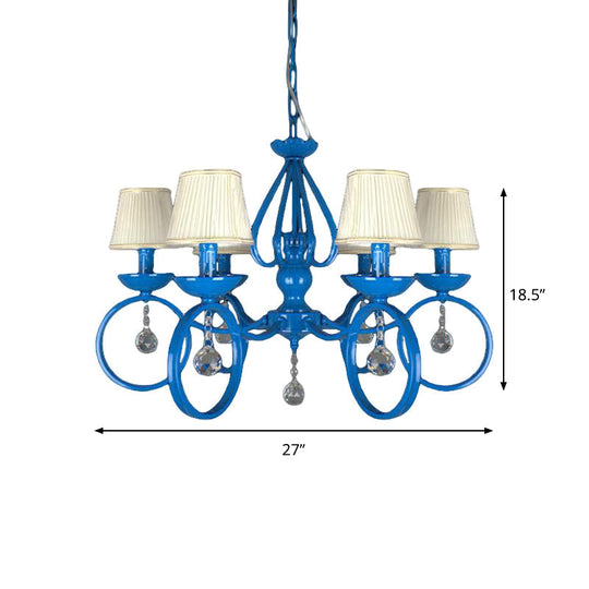 Blue Fabric Cone Pendant Lamp: Classic Chandelier Light Fixture With Crystal Draping Ideal For