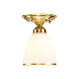 Classic 1-Light Glass Flush Mount Lamp In Brass - Globe/Cone Design For Corridor Ceiling Lighting