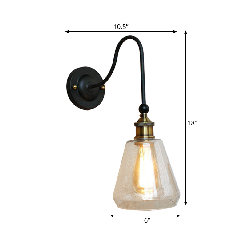 Rustic Brass Wall Mount Light Fixture With Clear Glass Bulb