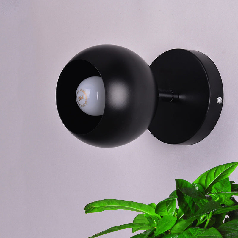 Metallic Black Wall Lighting Ball Shade - Retro Industrial 1 Light Lamp For Bedroom