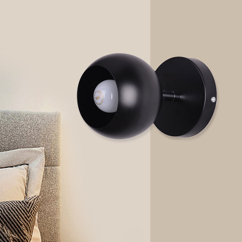Metallic Black Wall Lighting Ball Shade - Retro Industrial 1 Light Lamp For Bedroom