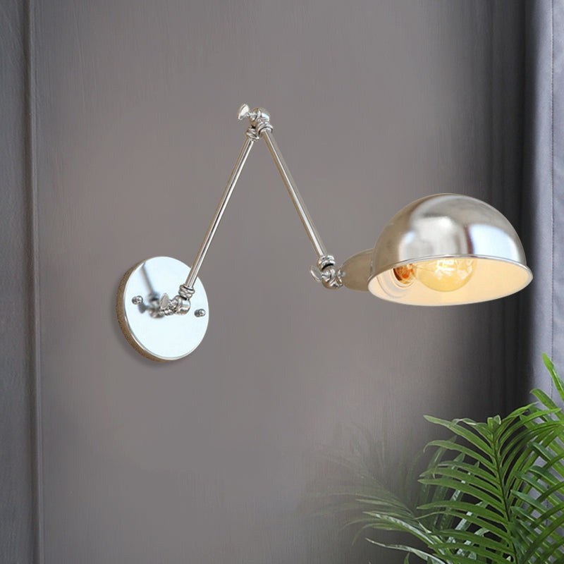 Industrial Style Metal Wall Lamp With Swing Arm & Domed Shade - Chrome Finish Bedroom Lighting 1