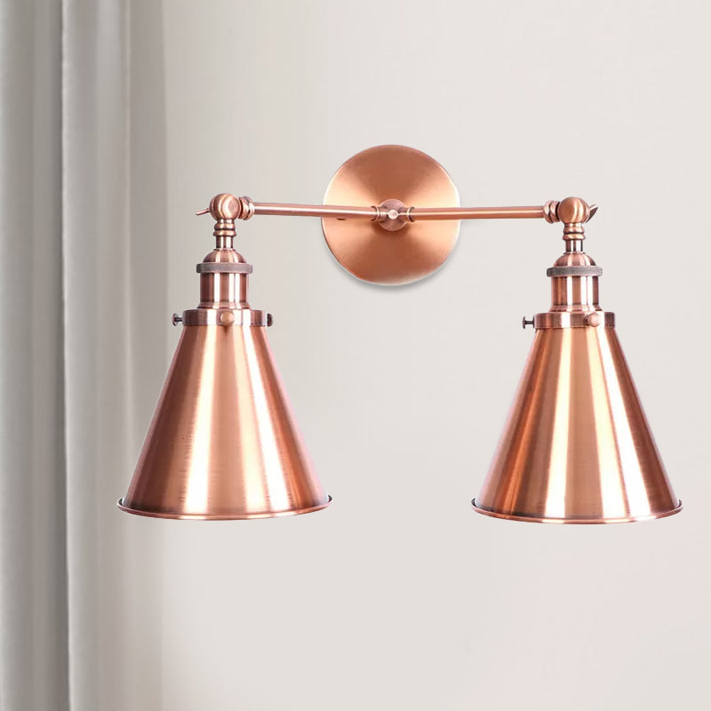Retro Style Wall Sconce With Black/Copper Shade - Ideal For Restaurants 2 Lights Metal Fixture
