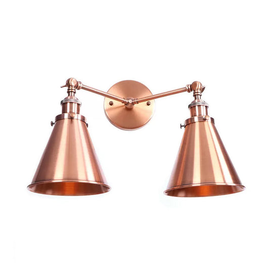 Retro Style Wall Sconce With Black/Copper Shade - Ideal For Restaurants 2 Lights Metal Fixture