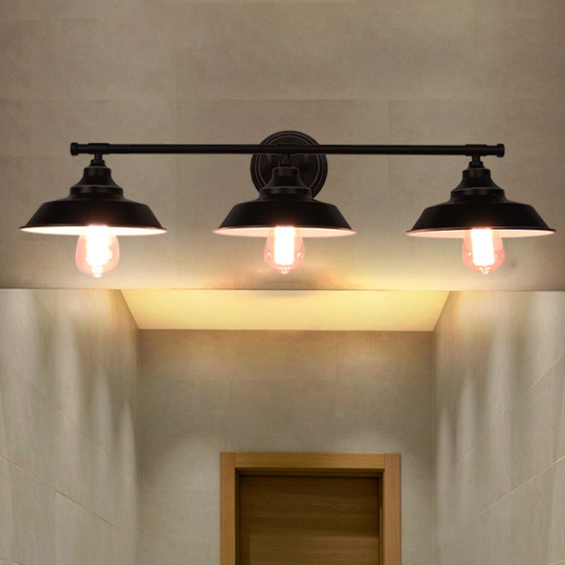 Metallic Retro Style Wall Lighting - 3-Light Barn Shade Mount Fixture For Living Room Black