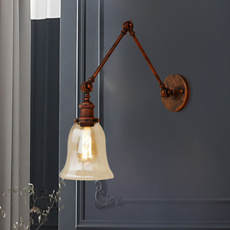 Retro Style Flared Wall Sconce Light Fixture - Clear Glass Rustic Bedroom Lamp Rust