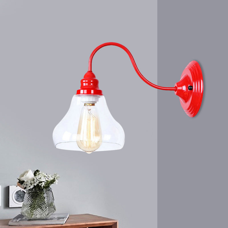Red Industrial Tapered Glass Sconce Light With 1 Bulb - Bathroom Lighting Fixture Clear
