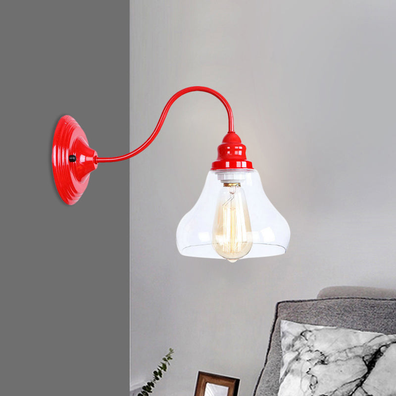 Red Industrial Tapered Glass Sconce Light With 1 Bulb - Bathroom Lighting Fixture