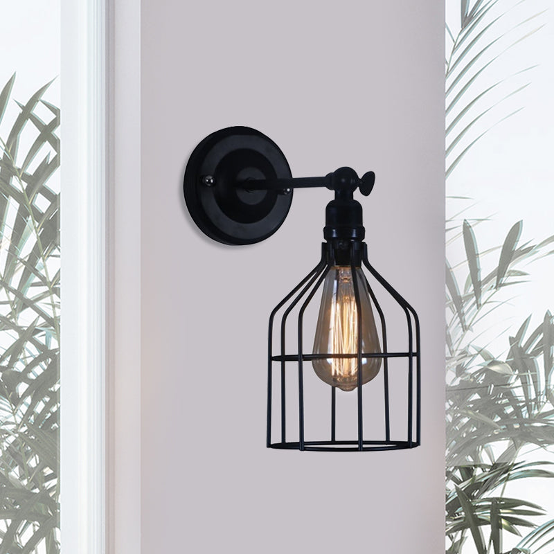 Black Vintage Birdcage Wall Lamp Metallic Mounted Light With 1 Bulb Ideal For Coffee Shops
