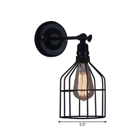 Black Vintage Birdcage Wall Lamp Metallic Mounted Light With 1 Bulb Ideal For Coffee Shops