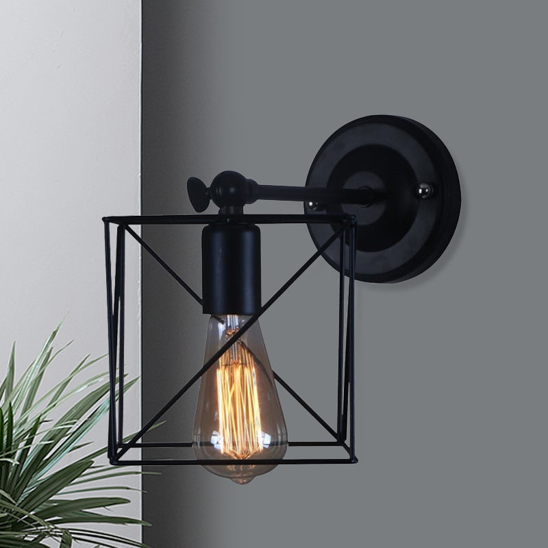 Antique Style Metal Wall Lamp With Black Cage Shade - Perfect For Bedroom