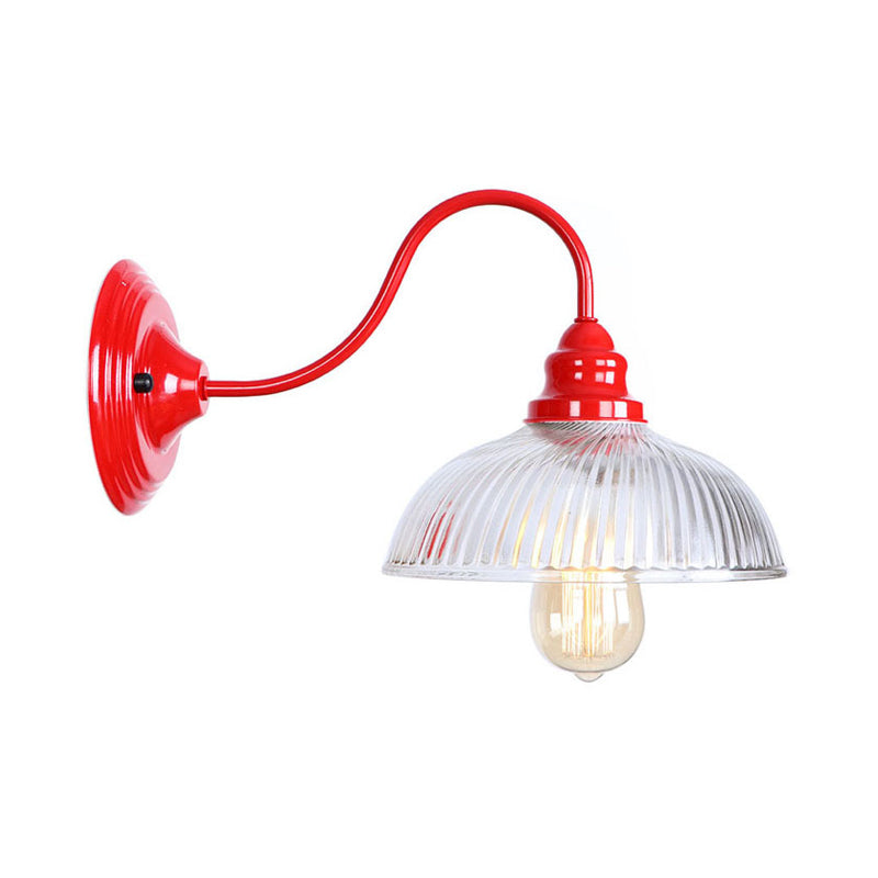 Red Dome Wall Sconce Light Fixture - Industrial Ribbed Glass 1 Living Room Lighting