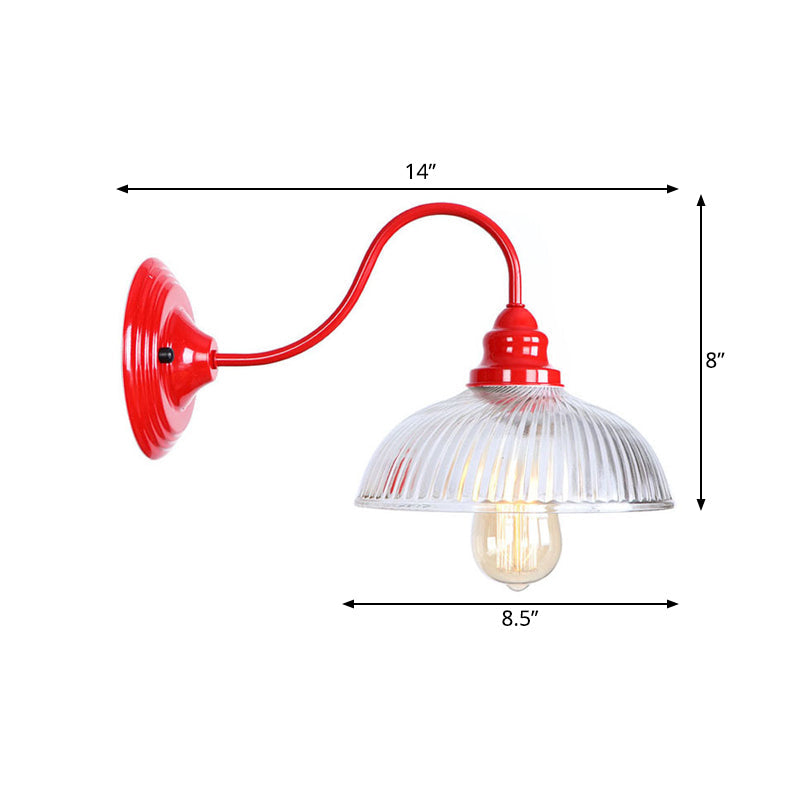 Red Dome Wall Sconce Light Fixture - Industrial Ribbed Glass 1 Living Room Lighting