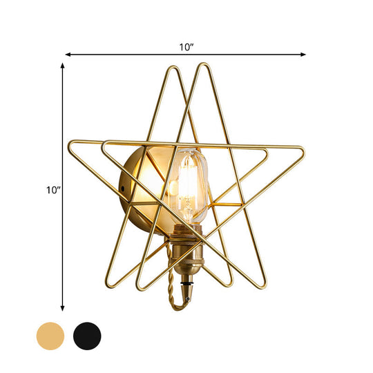 Metal Star-Caged Wall Lamp Sconce - Loft Style Bedroom Lighting (Black/Gold)