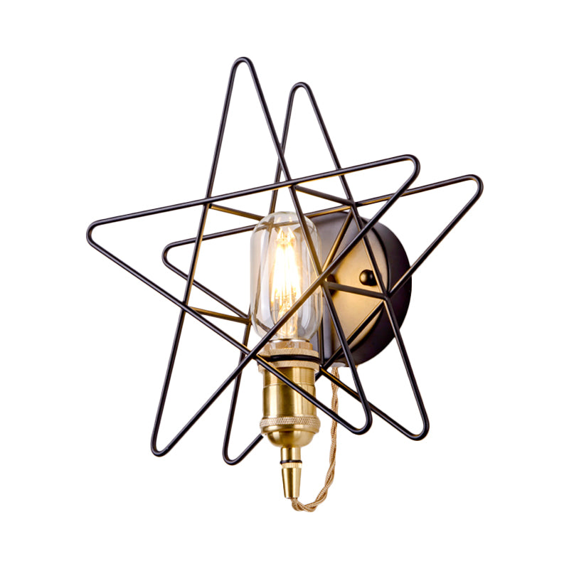 Metal Star-Caged Wall Lamp Sconce - Loft Style Bedroom Lighting (Black/Gold)