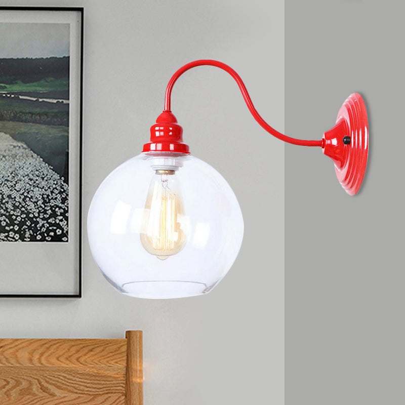 Globe Industrial Wall Light Fixture - Clear Glass Red Sconce Lamp