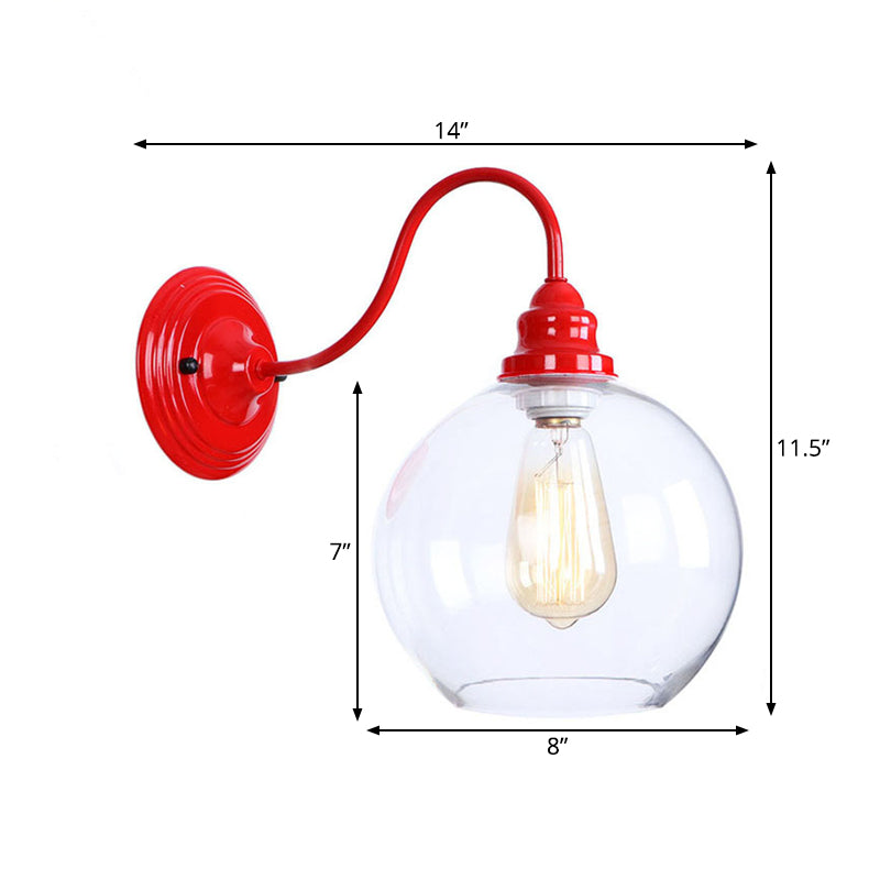 Globe Industrial Wall Light Fixture - Clear Glass Red Sconce Lamp