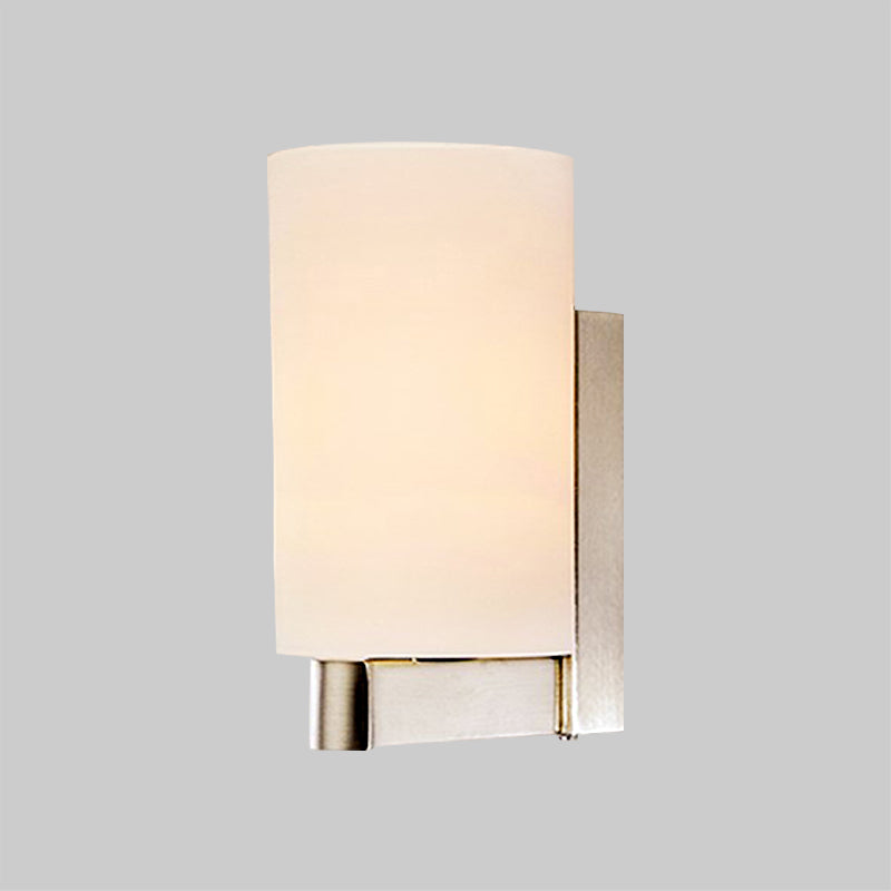 Modern White Glass Cylinder Wall Lamp: Chrome Sconce Fixture For Passages