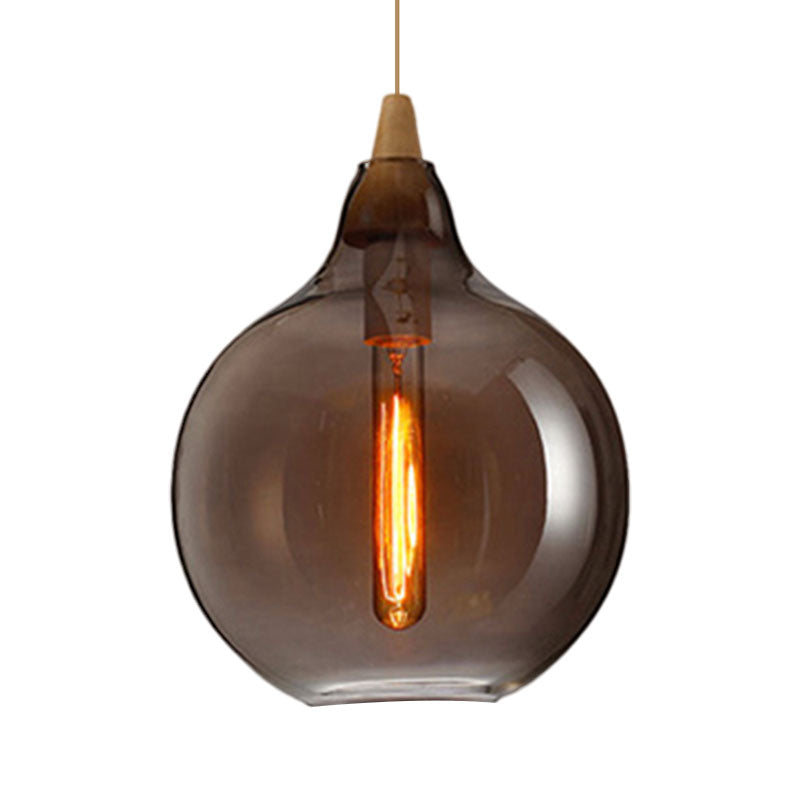Contemporary Smoky/Amber/White Glass Pendant Light - Global/Gourd/Ellipse Design 1-Light Dining Room