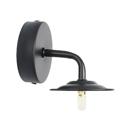Industrial Black Finish Wall Sconce With Metallic Flat Shade - Bedroom Mounted Lamp