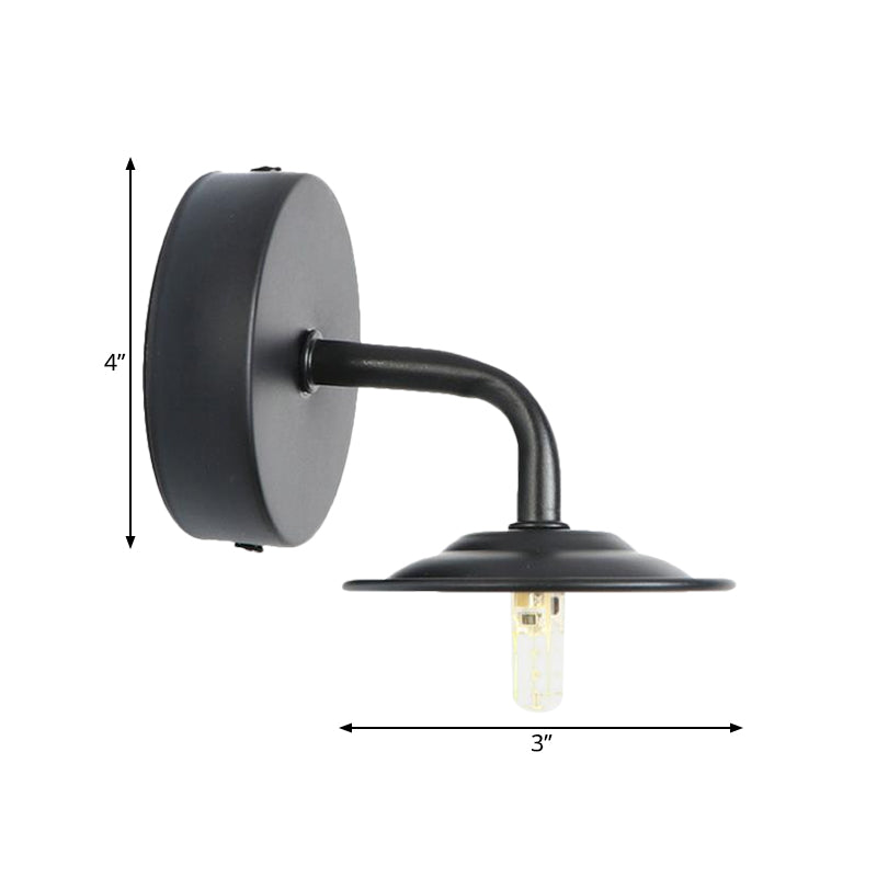 Industrial Black Finish Wall Sconce With Metallic Flat Shade - Bedroom Mounted Lamp
