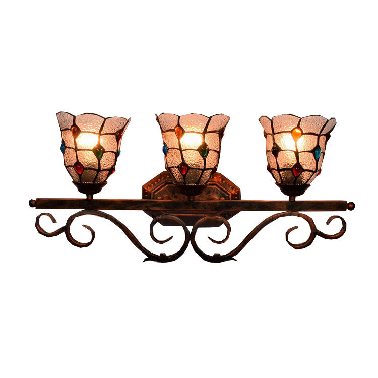 Tiffany Vintage Cafe Lattice Bell Wall Light With Jewelry Glass - 3 Heads Copper Lamp Clear