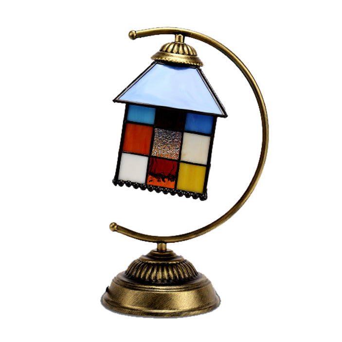 Stained Glass Tiffany Desk Lamp With Brass Finish - Hotel Hanging House Light