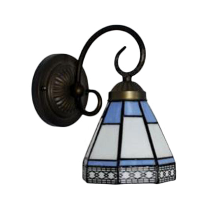 Blue Stained Glass Tiffany Sconce Light Pyramid Cafe Restaurant Wall Fixture
