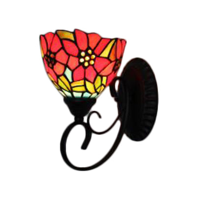 Victorian Orange Flower Stained Glass Wall Sconce - Multicolor 1 Head Light Fixture