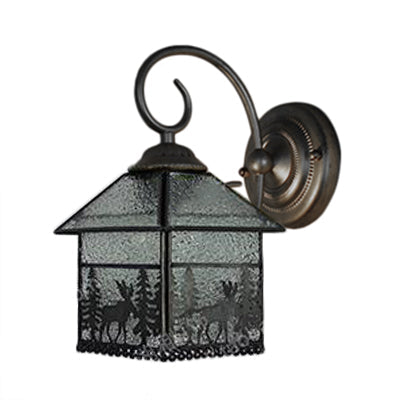 Rustic Lodge Wall Light With Deer 1-Bulb Clear Glass Sconce In Brass - Perfect For Dining Room