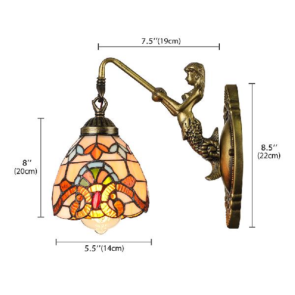 Victorian Tiffany Stained Glass Sconce Lighting With Mermaid - Bell Wall Light
