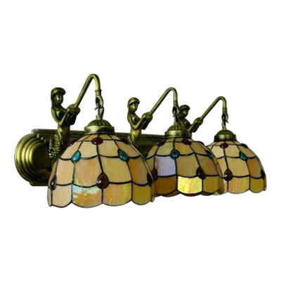 Antique Bronze Wall Sconce Light With Tiffany Yellow Glass And Grid Pattern - 1 Head Fixture