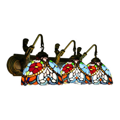 Mediterranean Stained Glass Wall Sconce With 3 Blue Head Bowls - Perfect Living Room Light Fixture