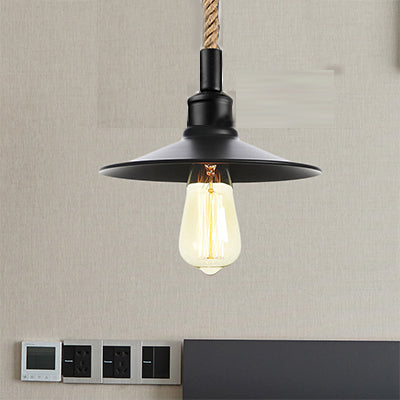 Industrial Metal Pendant Light - Flat/Cone Design 7/8.5 Width Single Living Room Hanging Lamp In