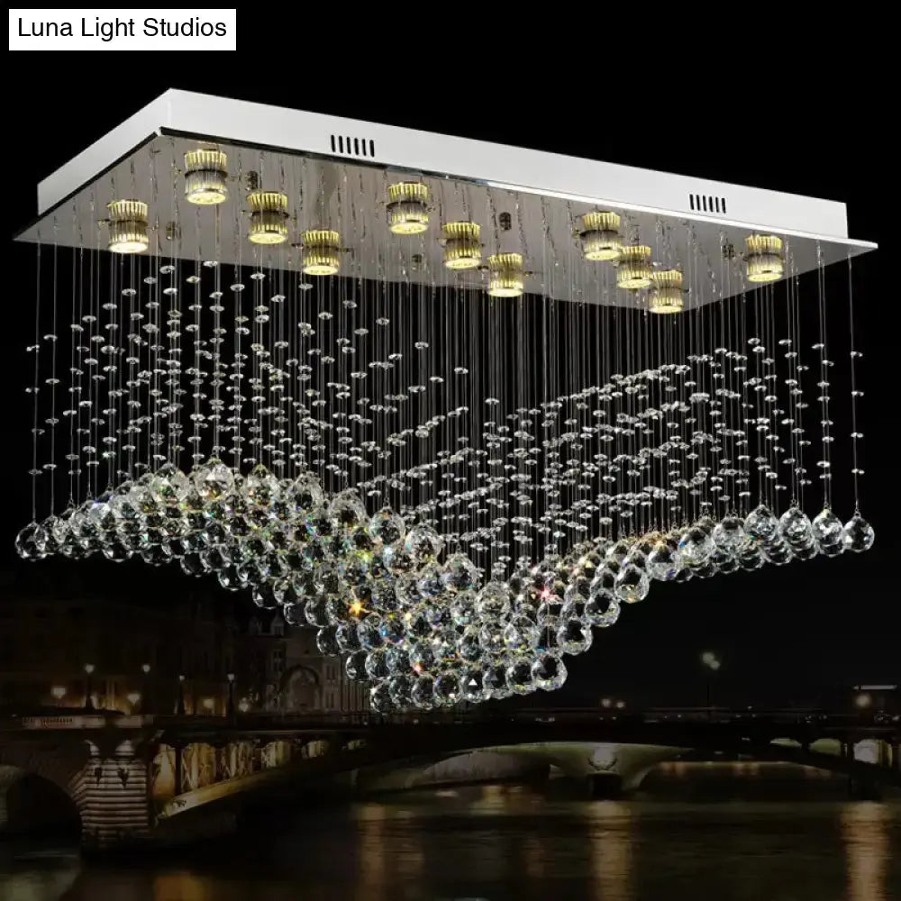 Contemporary Crystal Gull Flush Mount Lamp - 11-Bulb Stainless Steel Ceiling Lighting for Living Room