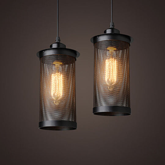 Industrial Metal Hanging Pendant Lamp With Mesh Cage Shade - Black/Rust Finish