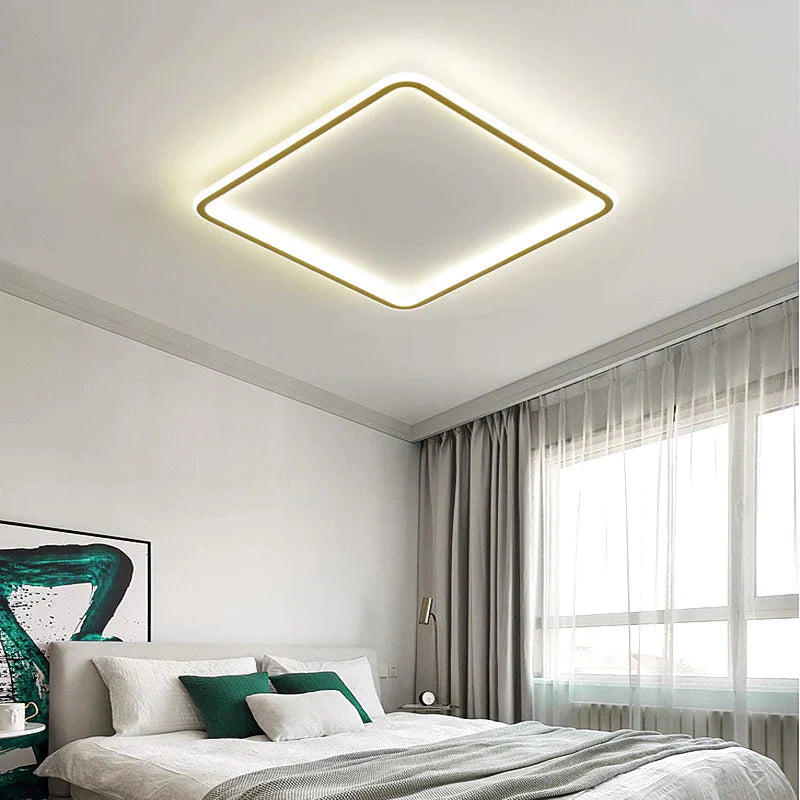 Nordic Bedroom Led Ceiling Lamp Full Copper Square Lamp