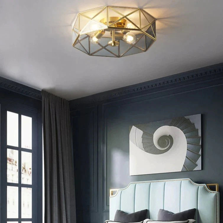 Nordic Simple Room Living Room Copper Round Ceiling Lamp