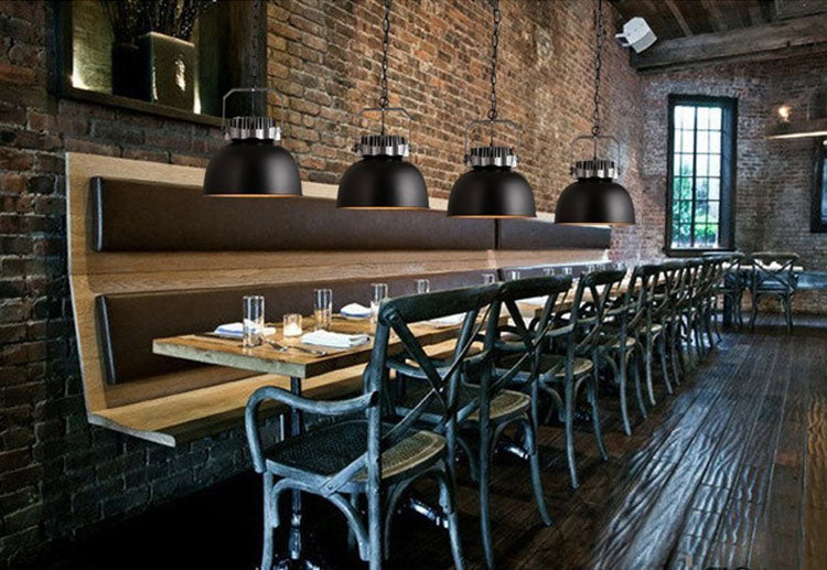 Industrial Metal Dome Shade Pendant Light Fixture - Black 1 Bulb Ceiling Hanging For Restaurants